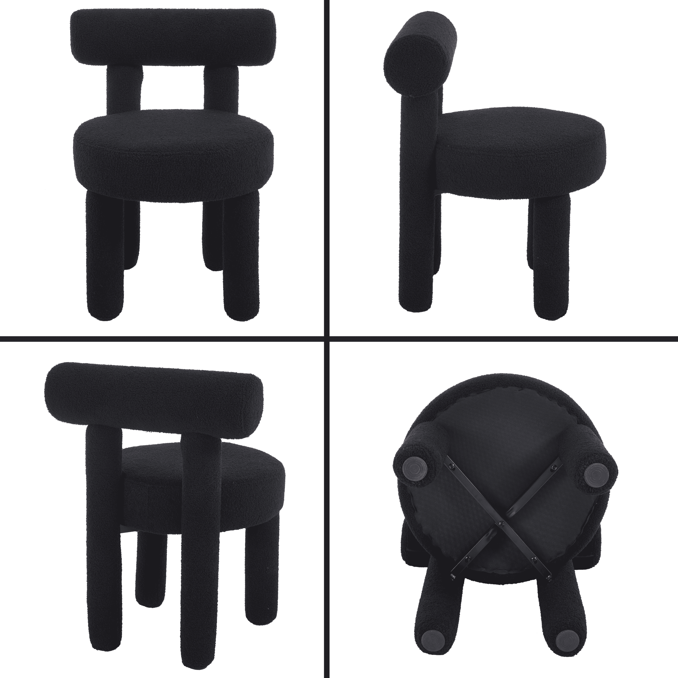 Guyou Boucle Dining Chairs - Set of 6, Modern Upholstered Kitchen Chairs with Sherpa Open Back, 21.5" Wide Armless Side Chairs for Dining Room, Black