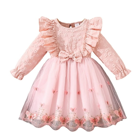 Jamsmile Toddler Girls Dress Long Sleeve Party Gown Floral Lace Mesh Tulle Dresses Autumn Winter Girls Princess Party Dress