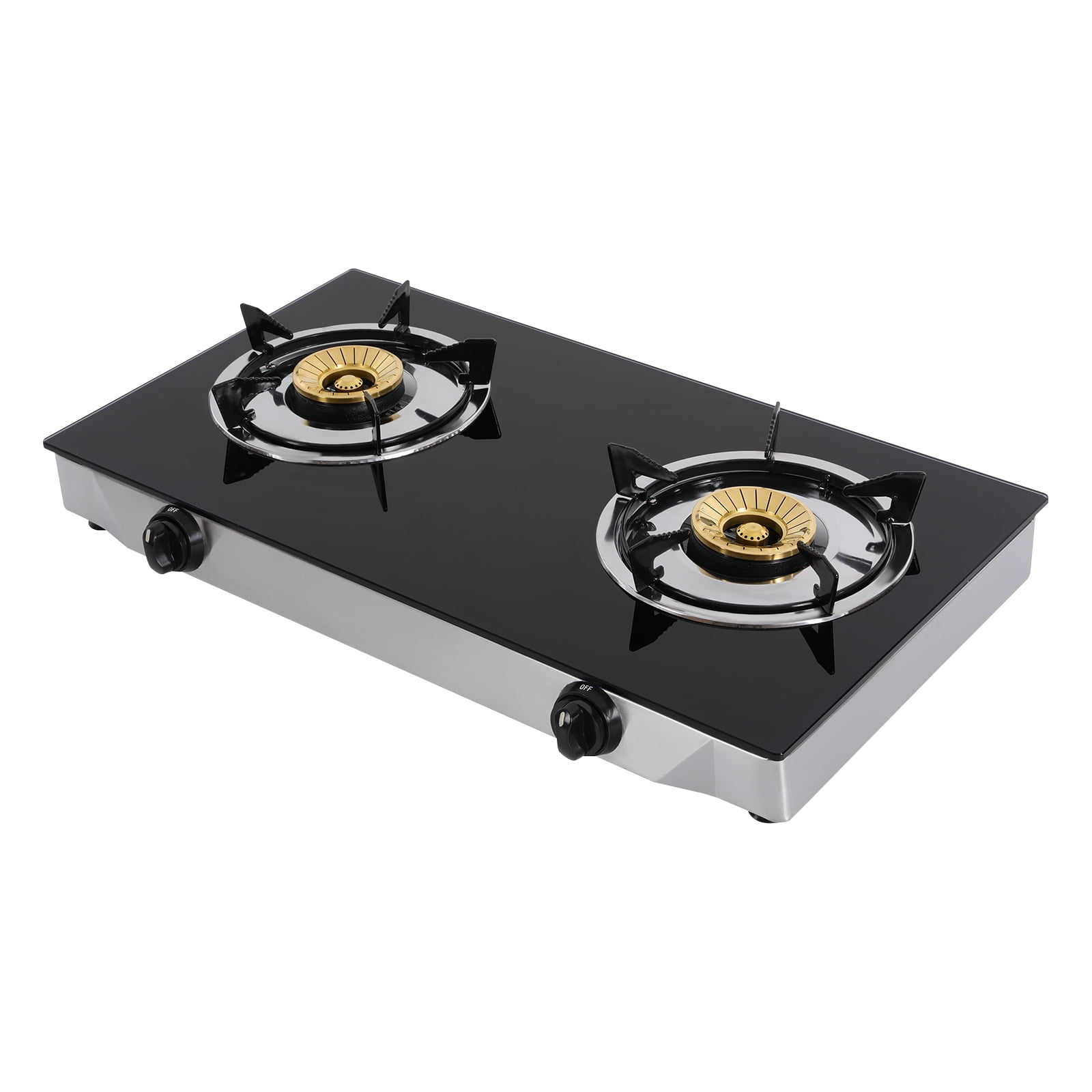ChicHomey 2-Burner Gas Stove,7kW Total Power Portable Gas Stove,Tempered Glass & Stainless Steel,Independent Control Knobs with Child Lock,Countertop Use