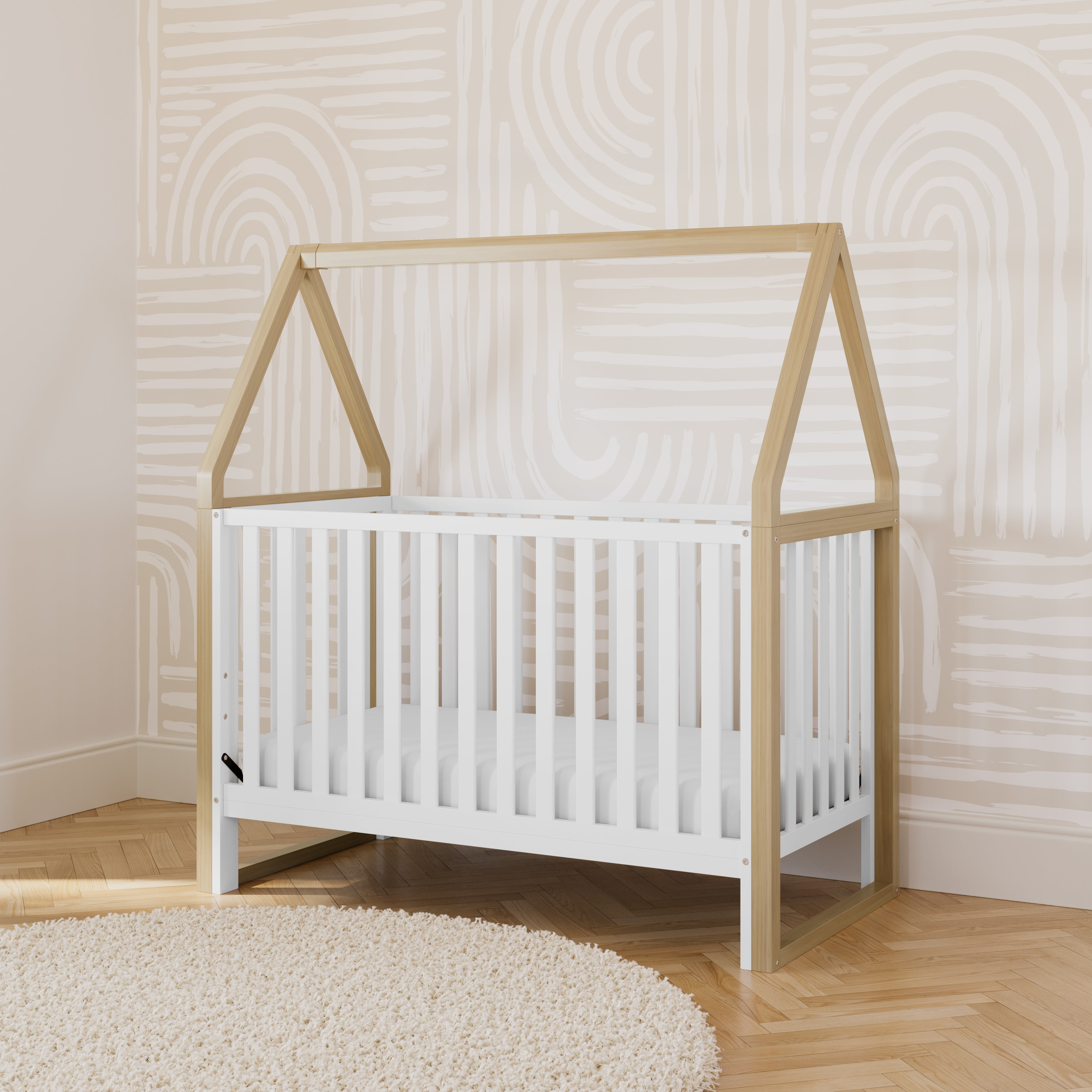 Storkcraft Orchard 5-in-1 Convertible Baby Crib, White with Driftwood