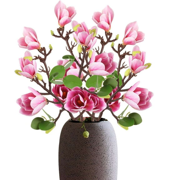Deago 4Pcs Artificial Silk Magnolia Flowers 25.6" Long Faux Flower Bouquet Floral Arrangement for Table Centerpiece Wedding Party Home Decor (Purple)