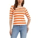 thumbnail image 1 of Camiseta básica de ajuste slim con cuello redondo y mangas de codo para mujeres INSPIRE CHIC, casual, impresa, talla L, color naranja y blanco, 1 of 6
