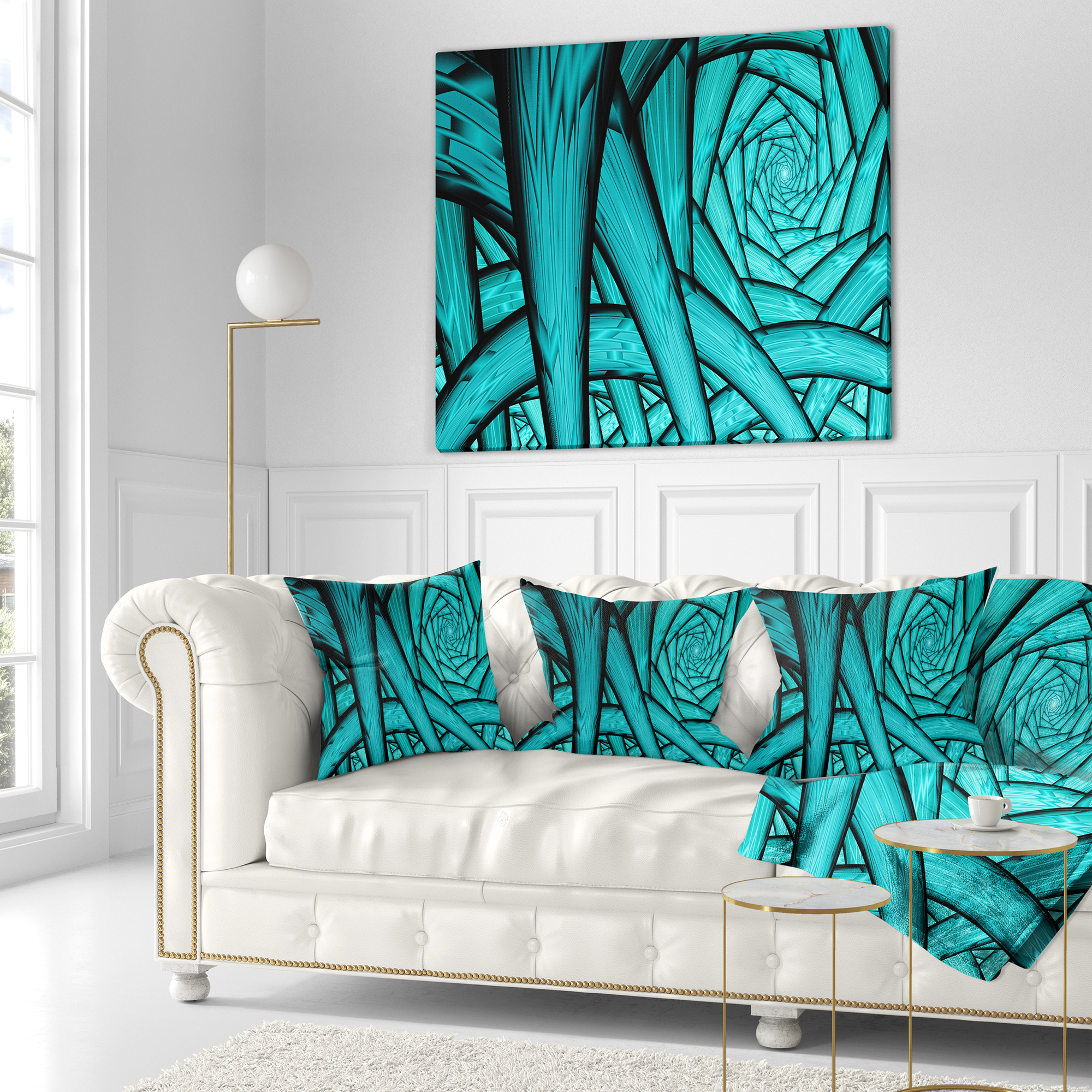 Designart Turquoise Fractal Endless Tunnel - Abstract Throw Pillow - 18x18