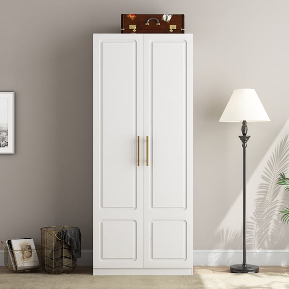 SSTBLEV 71'' 2 Door White Wood Armoire, Modern Adult Bedroom Wardrobe Closet