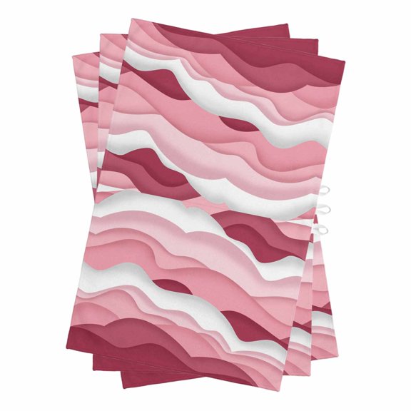 Pink Ombre Kitchen Towels Set of 3, Water Absorbent Dish Towel, Modern Geometric Abstract Art Moire Decorative Hand Towels - Quick Drying Cloth for Cooking Baking, 18x28 Inch