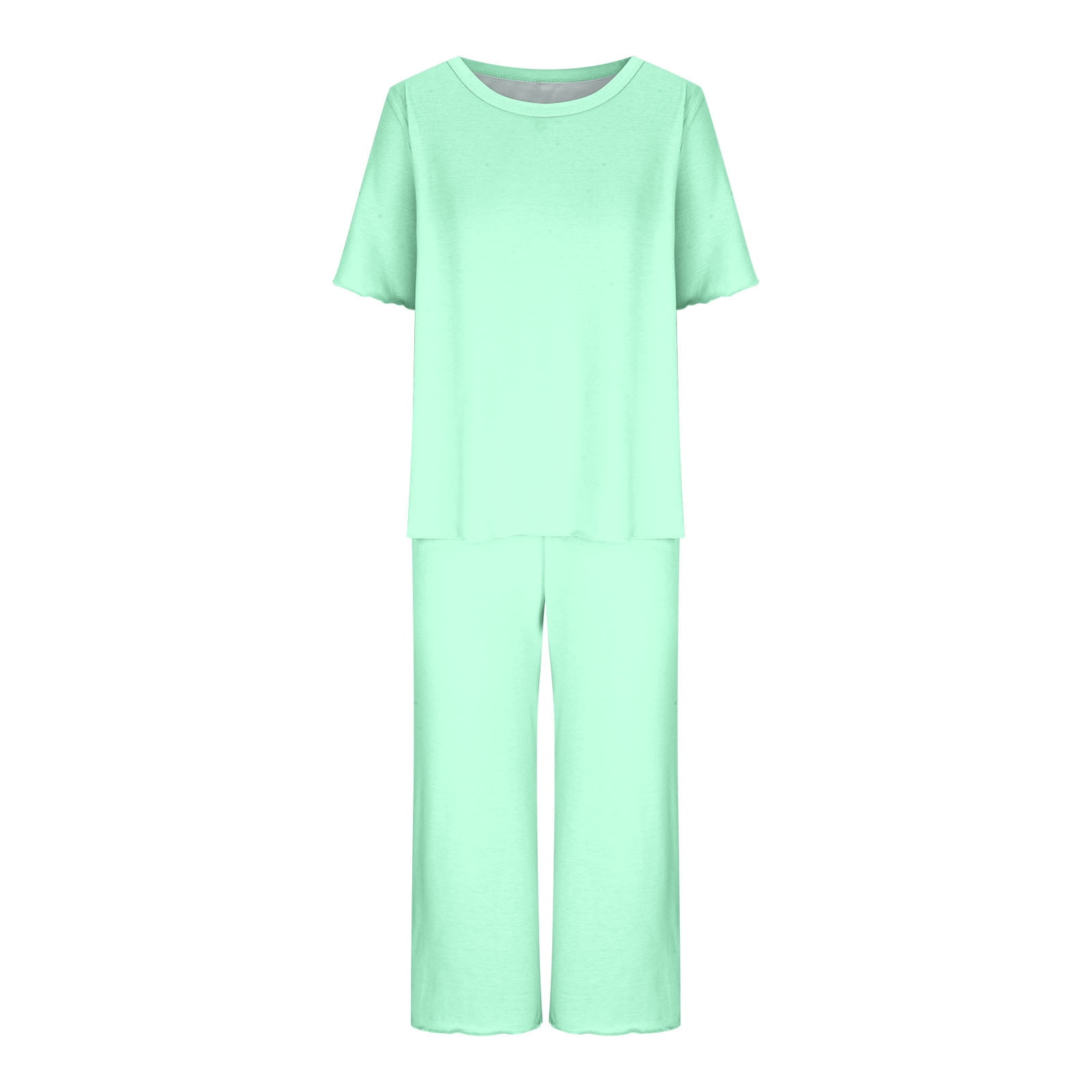 BONIXOOM Womens Pajamas Matching Christmas Pajamas Loungewear Tie Short Sleeve Sleepwear Sets Solid Mint Green XL