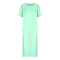 thumbnail image 5 of Ecqkame Pajamas for Women SetShort Sleeve Round Neck Top with Capri Pants with Pockets Casual Sleepwear Pjs Loungewear Sets Mint Green S, 5 of 8
