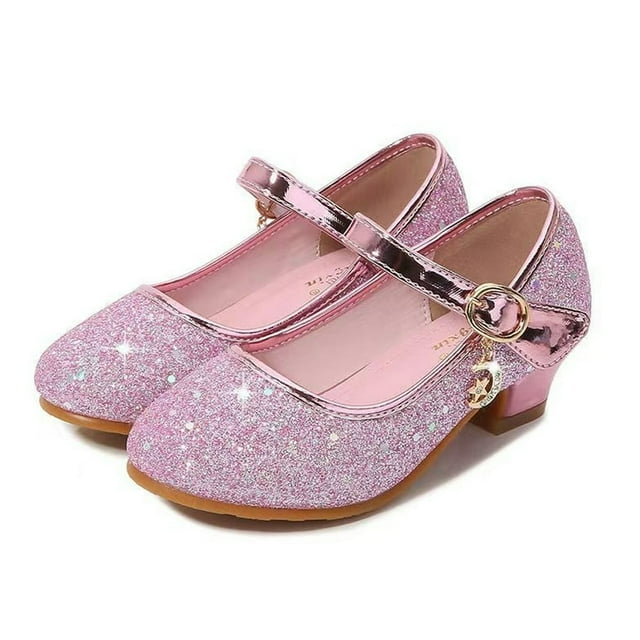 Chaussures de Robe Princess pour Filles Enfants, Talons Bas pour Tout-Petits, Chaussures Scintillantes pour Fête et Mariage, Chaussures Mary Jane à Paillettes