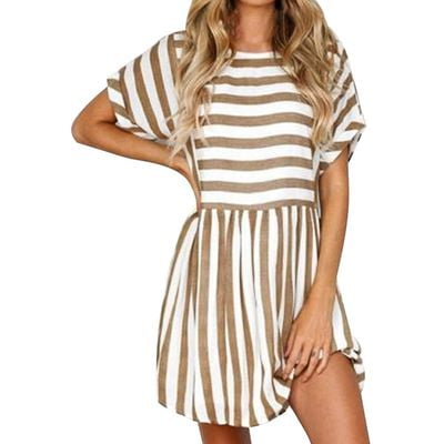 Fancyleo Summer Ladies New Casual Loose Slim Slimming Striped Short (Best Slimming Undergarments For Dresses)
