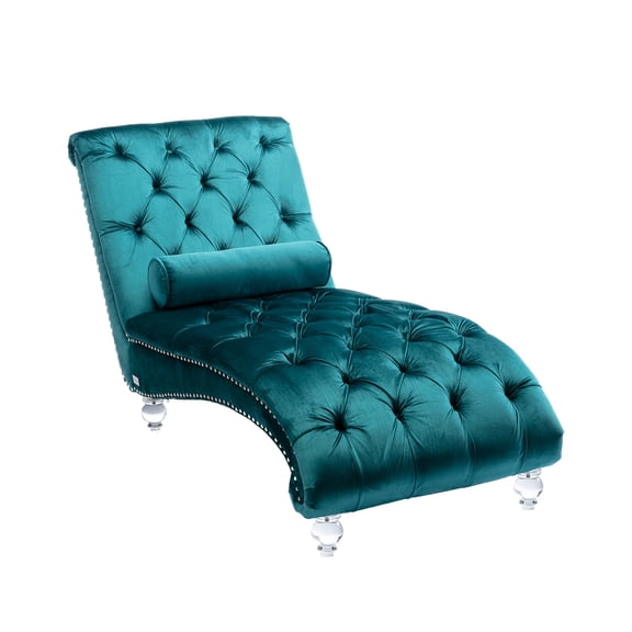 MOONMISS Velvet Chaise Lounge Chair Button Tufted Upholstered with Pillow Indoor
