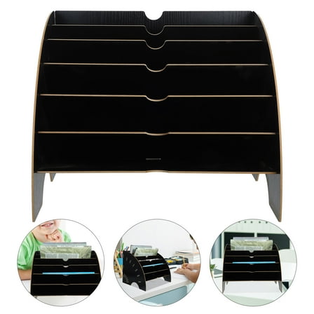 FRCOLOR Wood Magazine Rack for Home with Large Capacity and Stackable Design Black A4 Size