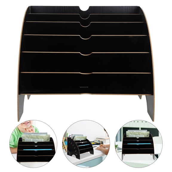 FRCOLOR Wood Magazine Rack for Home with Large Capacity and Stackable Design Black A4 Size