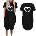 thumbnail image 2 of Robes d'Été pour Femmes Manches Courtes Décontractées T-Shirts Robe Imprimée Col Rond Confortable Longueur Genou avec Poches, 2 of 5