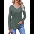 thumbnail image 3 of Camisa de Larga con Cuello en V para Mujer, Túnica de Otoño, Suéter Informal Elegante, Ropa y . Verde XXL, 3 of 9