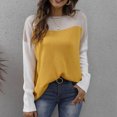 thumbnail image 2 of XPMWRP Women's Casual Round Neck Color Block Fashion Sweater Side Split Hem Long Sleeve Loose Ribbed Blouse Tunic Tops Knit Sweater Yellow M, 2 of 9
