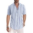 thumbnail image 1 of Camisa casual a rayas de algodón y lino azul cielo talla XL JMIERR, 1 of 8