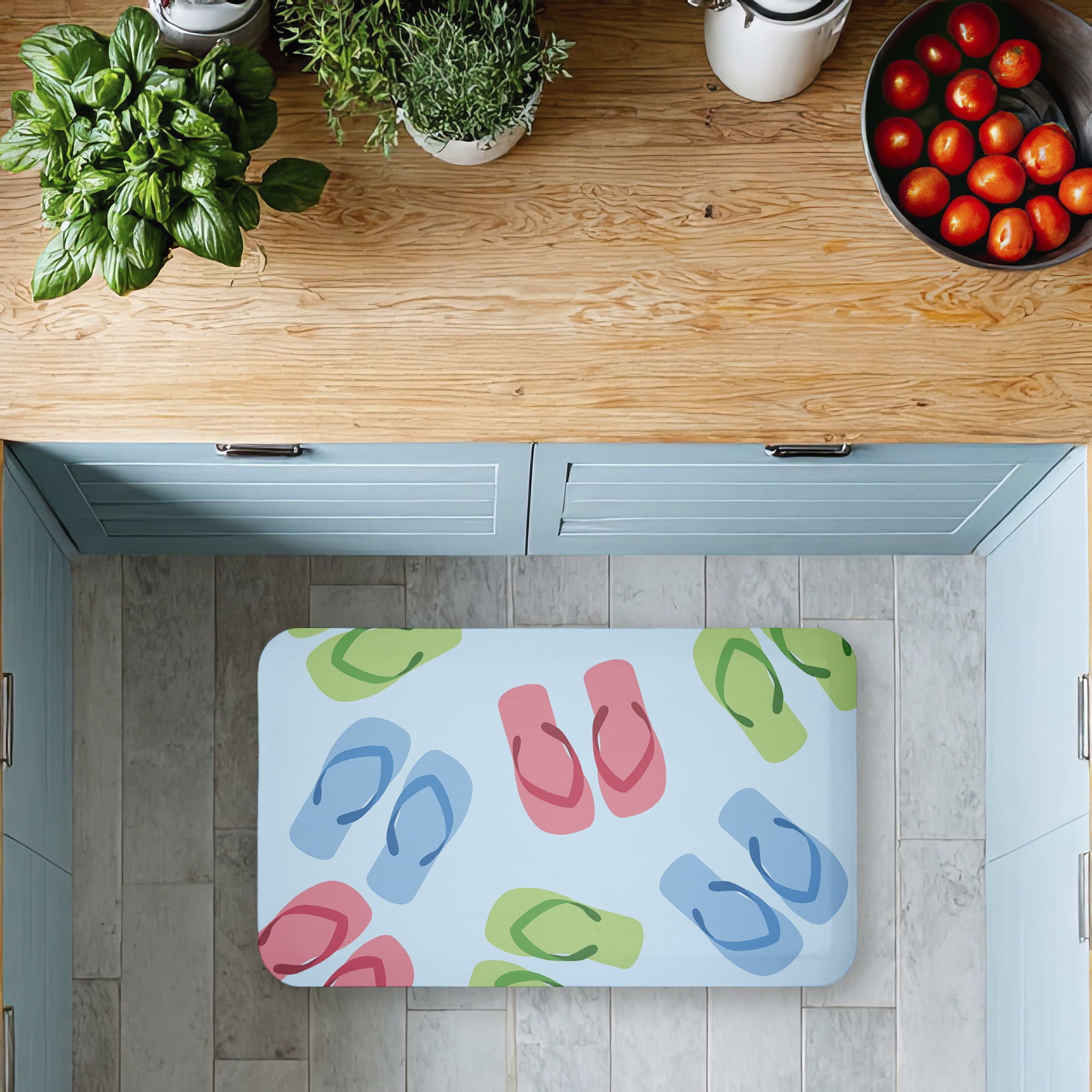 Stupell Industries Colorful Flip Flops on Blue Printed Anti-Fatigue Floor Mat, design by Lil' Rue