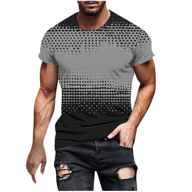 Camisetas de Manga Larga para Hombres Imprimir Fallow Cuello Redondo Camiseta, Moda Casual Manga Corta Mezcla de Algodón/Lino