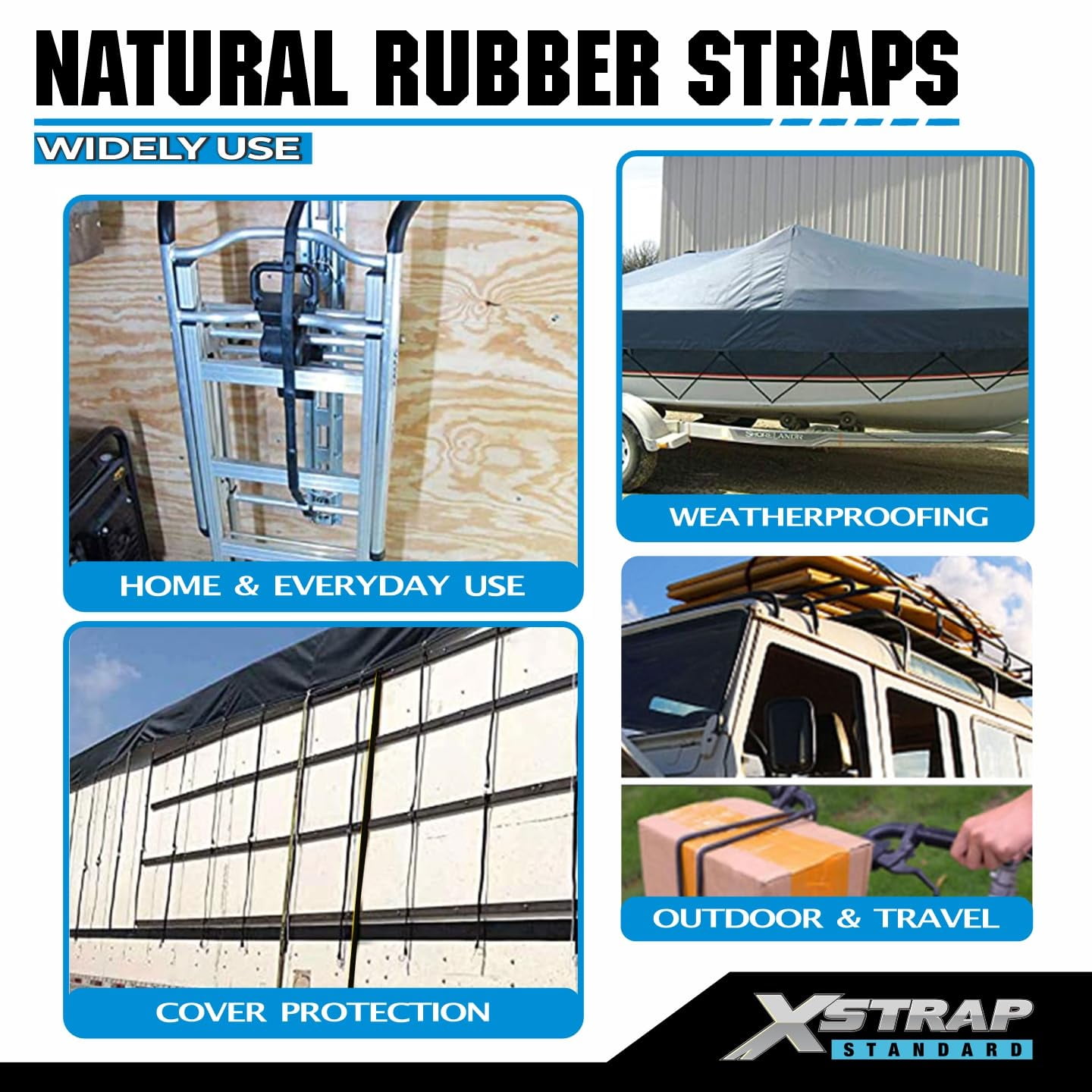 XSTRAP Multipack Heavy Duty Adjustable Rubber Bungee Cords with S Hooks, 15"", 21"", 31"" Tie-Down Straps for Securing Tarps, Canvases, Cargo, Weather-Resistant and Durable