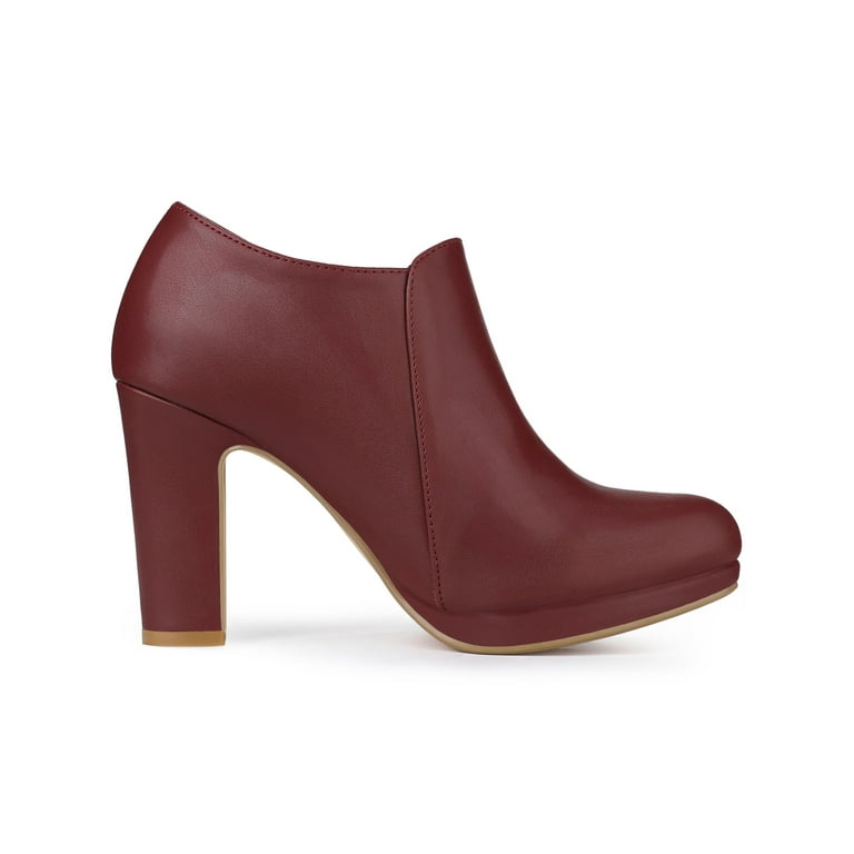 Allegra K Women's Round Toe Chunky High Heel Platform Ankle Boots Burgundy 7