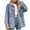 Blue, variant on Lovskoo Women's Spring Long Sleeve Denim Jean Jacket Button Down Shirt Distressed Casual Turndown Outwear Pocket Regular Oversized Botton Jacket Tops Dark Blue