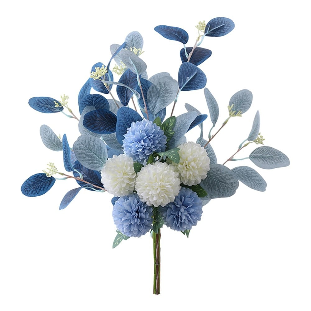 18.5 inch Artificial Hydrangea Eucalyptus Leaves Large Real Touch Flowers Artificial Flowers Dry Flowers Outdoor Wedding Christmas Party Living Room Table Decoration (White+Blue)