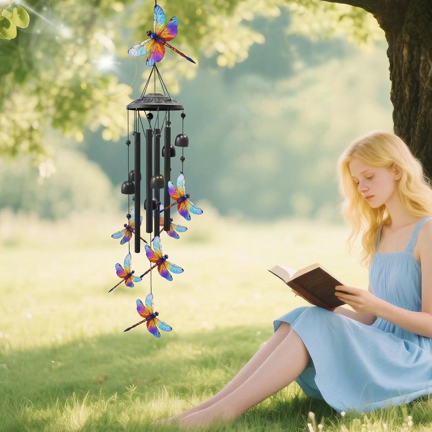 Dragonfly Wind Chimes for Outside 38.2", Metal Outdoor Windchimes, Balcony Decor Gifts for Nature Lovers