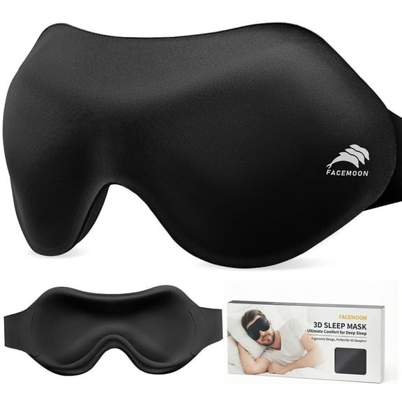 FACEMOON 100% Blackout Sleep Mask for Side Sleepers Zero Pressure 3D Design Eyelash Friendly Breathable Comfort