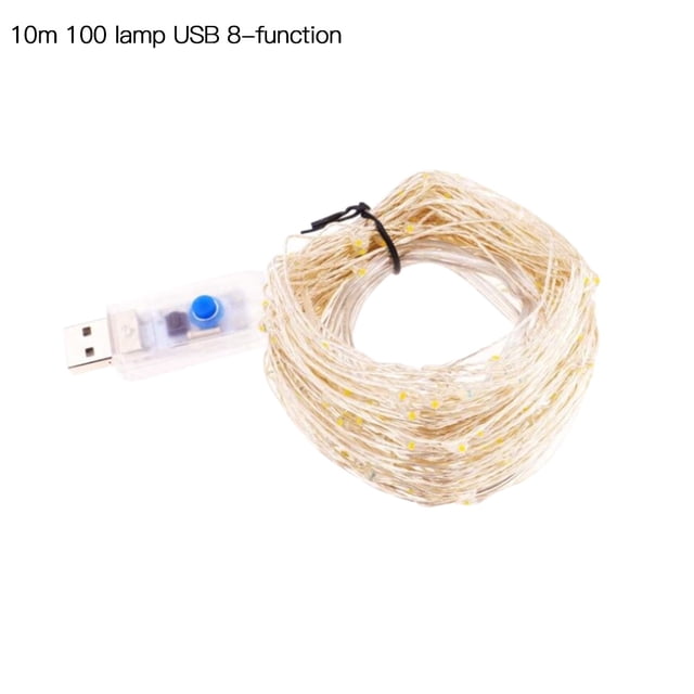 Cadena de luces LED Impermeable Alambre de cobre Jardín Patio Cortina Festival de Navidad Decoración Lámpara 10m USB 8 modos sidaley HA8761-11B