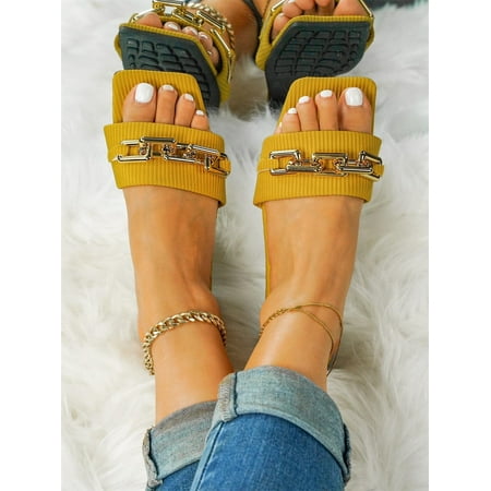 

Women s Chain Detail Flat Open Toe Flat Slide Sandals Casual Summer Fashion Walking Slippers Shoes Yellow EUR36(6)