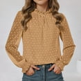 thumbnail image 2 of UAYOTSE Girl's Dressy Ruffle Chiffon Jacquard Blouses Long Sleeve Teens Crewneck Loose Tunic Tops Casual Solid Tshirts(R223-Brown,9-10 Years), 2 of 5