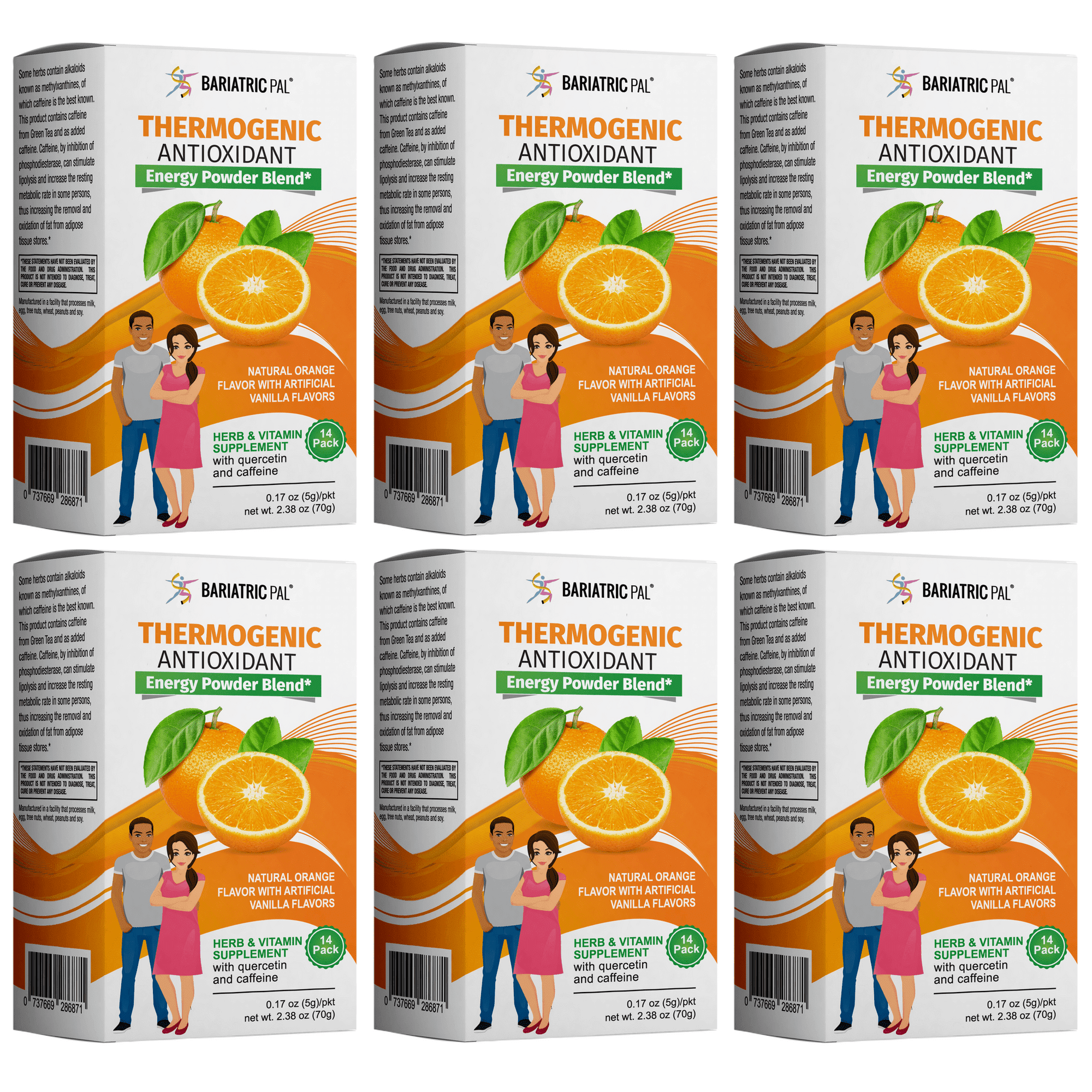 BariatricPal Thermogenic Antioxidant Energy Powder Blend - Available in 3 Flavors! Flavor: Orange, Size: 6 Pack