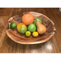 Live Edge Teak Wood Hand Carved Large Bowl, Small Rustic Centerpiece, Handmade Tableware Decor, 15 "W x 3 "H x 15 "D, Decorative Bowl for Livingroom Diningroom Coffee Table