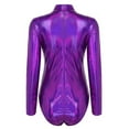 thumbnail image 5 of FEIFLY Women Yoga O-Neck Jumpsuits Shiny Metallic Leather Neck Long Sleeve Leotard Bodysuit Solid Color Stylish Female Onesie, 5 of 7