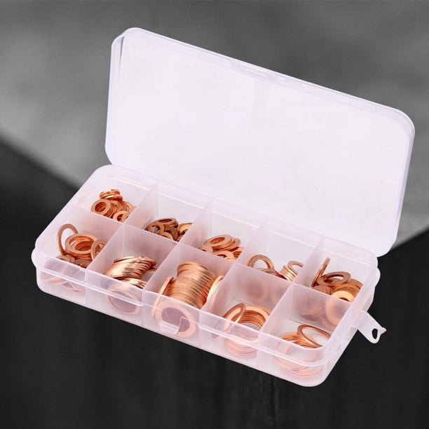 Arandela Plana, 200 Piezas Anillo Plano Surtido De Arandelas De Cobre Macizo Juego De Arandelas Planas Sello Anillo Plano Juego Surtido Herrajes Profesionales En Caja, Arandelas