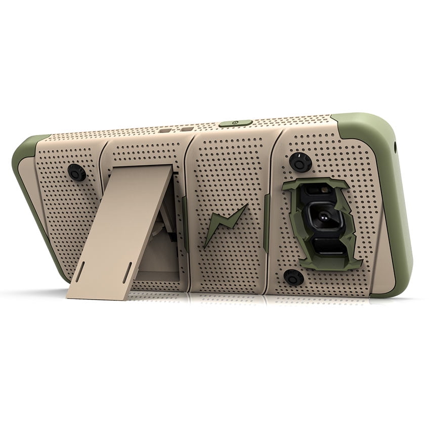 ZIZO BOLT Series Samsung Galaxy S8 Plus Case Military Grade Drop Tested with Tempered Glass Screen Protector Holster TAN CAMO GREEN