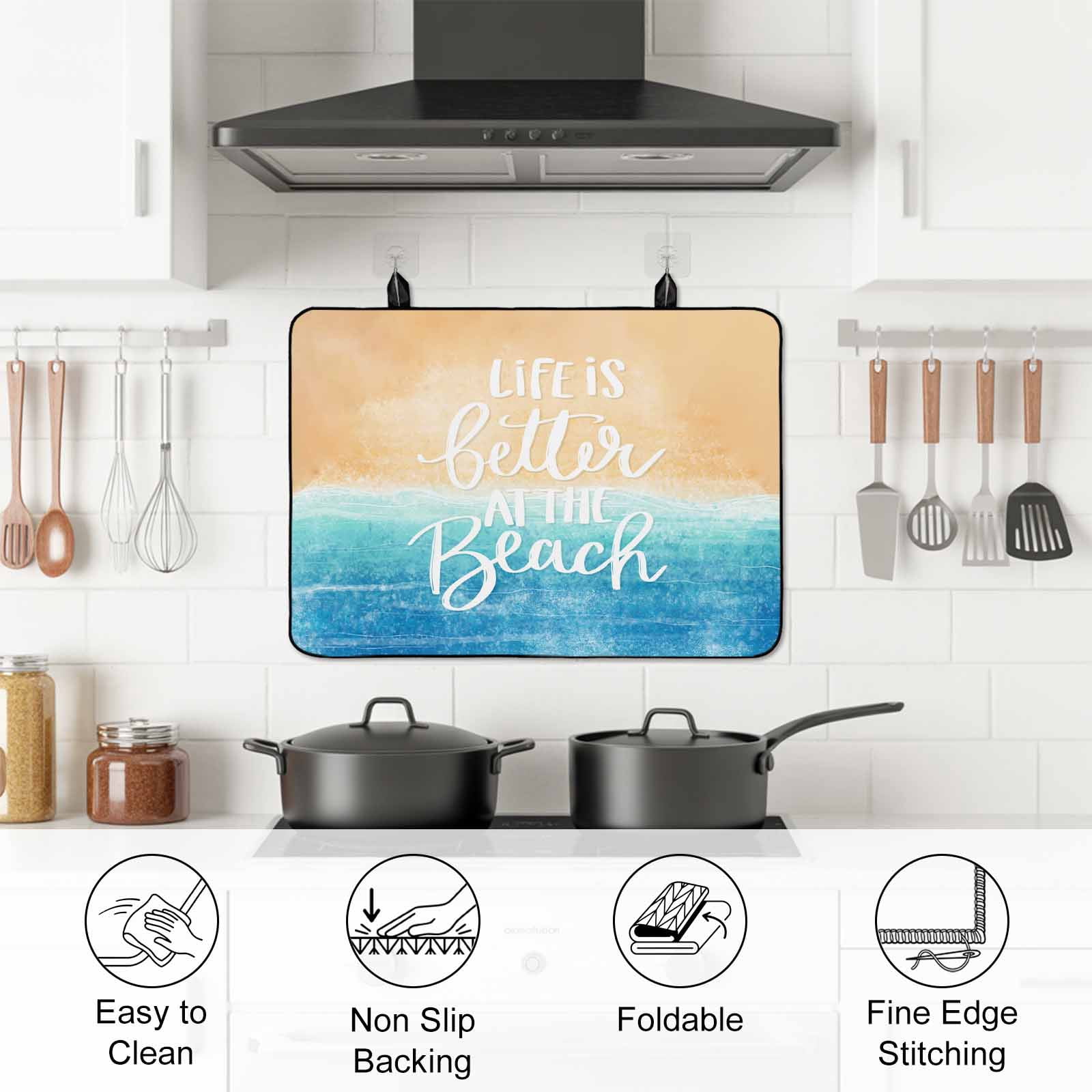 Blue Coastal Stove Top Cover for Electric Stove, Heat-proof & Non Slip Glass Top Stove Cover Protector, Life Is Better At The Beach Beach Kitchen Flat Cooktop Rubber Mat 24x21 Inches