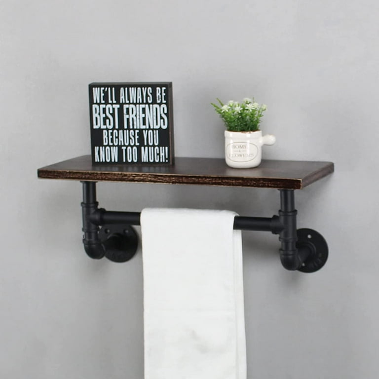  Industrial Pipe Shelf Bathroom Shelves Wall Mounted,19.6in  Rustic Wood Shelf with Towel Bar,2 Tier Farmhouse Towel Rack Over Toilet,Pipe  Shelving Floating Shelves Towel Holder,Retro Grey : Home & Kitchen