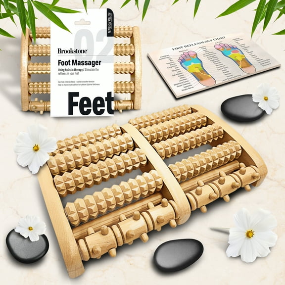 Brookstone Foot Roller Massager for Plantar Fasciitis Relief Wooden Massage Foot Roller