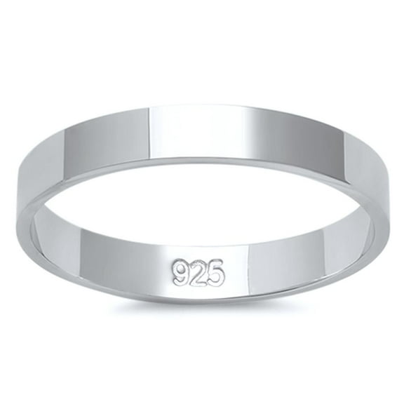 Sterling Silver Flat Plain Bridal Band Ring 3MM Size 9