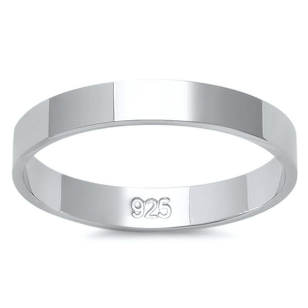 All in Stock Sterling Silver Flat Plain Bridal Band Ring 3MM Size 9