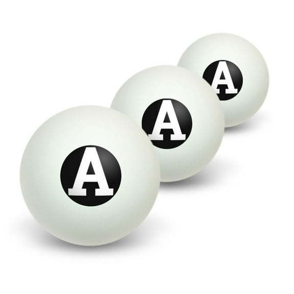 Letter A Initial Black White Novelty Table Tennis Ping Pong Ball 3 Pack
