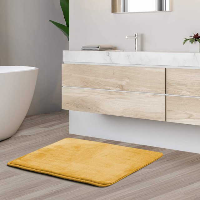 Clara Clark Bath Mat Bathroom Rug - Absorbent Memory Foam Bath Rugs - Non-Slip, Thick, Cozy Velvet Feel Microfiber Bathrug, Plush Shower, Toilet Floor Bathmats Carpet - Gold - Small Size 17?x24?