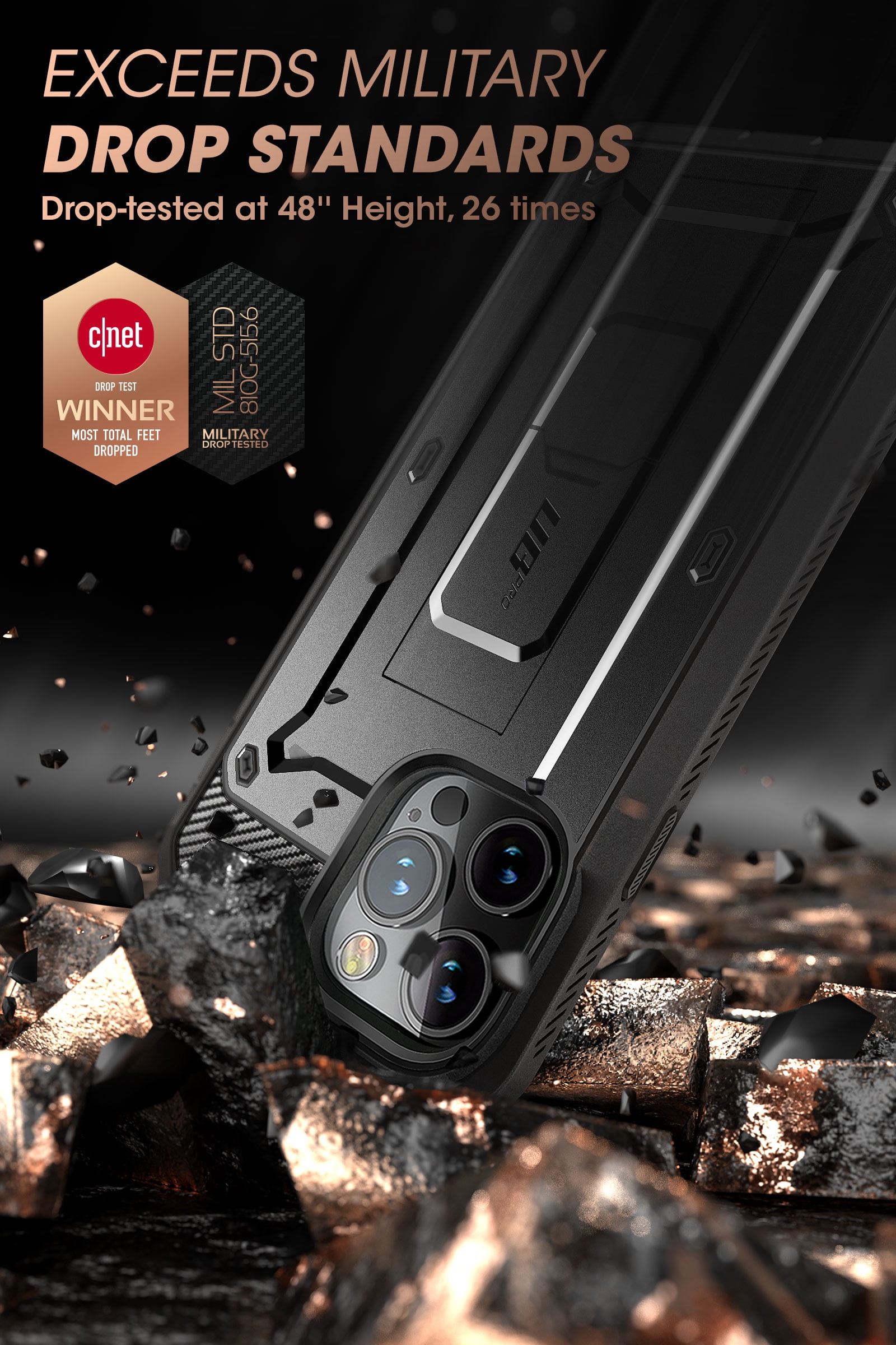 SUPCASE Unicorn Beetle Pro Case for iPhone 14 Pro Max 6.7", with Built-in Screen Protector & Kickstand & Belt-Clip Heavy Duty Rugged Case (Black)