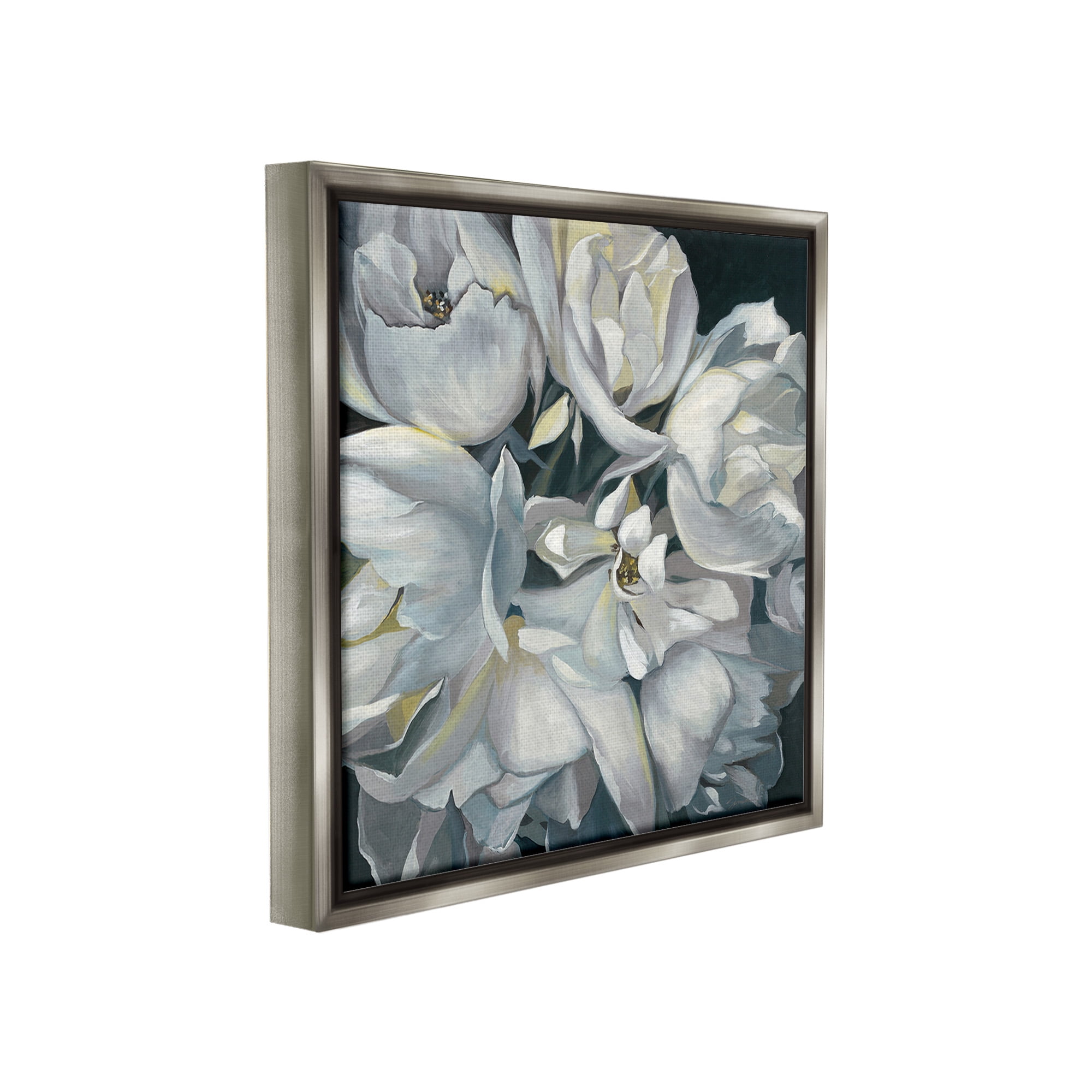Stupell Industries Traditional Grey Blossom Botanical & Floral Painting Gray Floater Framed Canvas Art Print Wall Art, 18 x 18