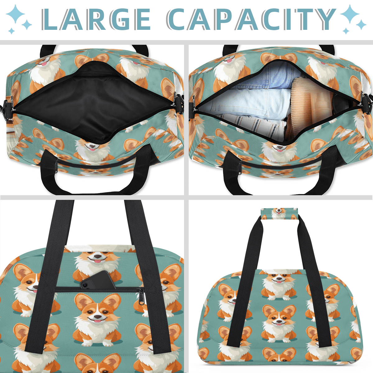 Herdesigns Dog Sports Duffle Bag for Women & Men, Puppy Dog Gym Bag Dance Bag Overnight Bag Carry On Weekender Travel Bag