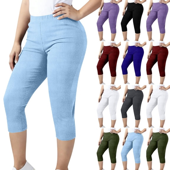 Women Wide Leg Pants Plus Size Activewear Ribbed Yoga Leggings Solid Color Stretch Elastic Waistband Suitable for Daily Commuting