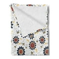 thumbnail image 2 of Bee Soft Flannel Fleece Throw Blanket, Sunflowers with Flyaway Leaves and Funny Bees Summer Nature Doodle Style, Cozy Plush for Indoor and Outdoor Use, 50" x 60", Dark Blue Ruby Mustard, by Ambesonne, 2 of 5