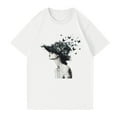 thumbnail image 3 of NAMTYQX Womens Short Sleeve Tops Loose Fit Trendy Short Sleeve Gemustert Round Neck Breathable Plus Size Print Lightweight Casual Tops for Women Black Size XL, 3 of 5