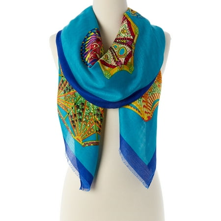 Multi Floral Scarf - Blue Scarf for Women Fashion Casual Style Multicolor Floral Scarves for Summer Fall Fashion Casual Style Womens Arabesque Neck Scarfs Wraps by Oussum